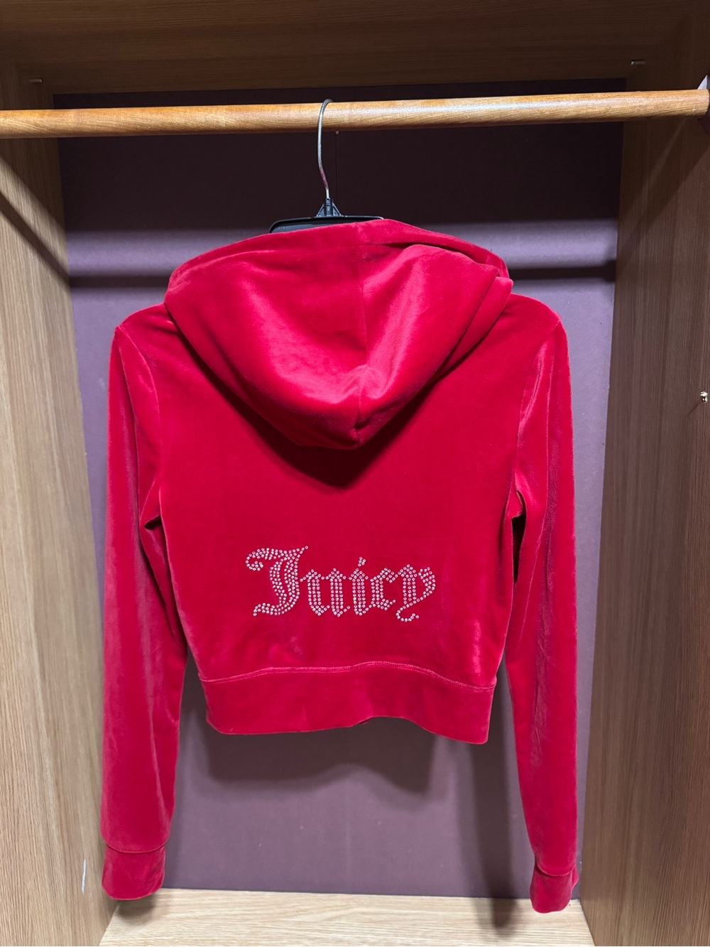 Juicy Couture Red Velour Rhinestone Logo Zip Hoodie XS